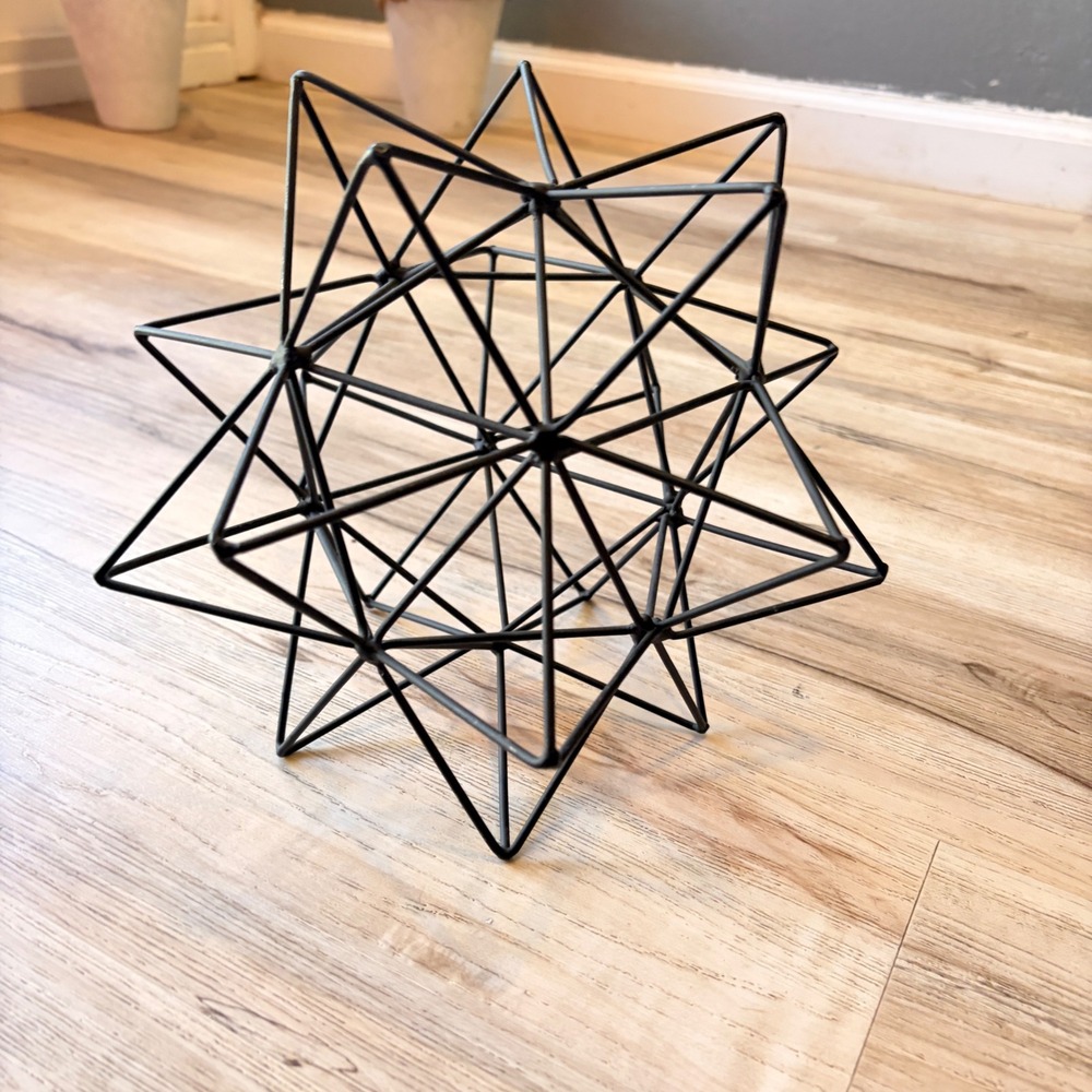 Modern Matte Black Metal Geometric Starburst Urchin Sculpture Tabletop Decor